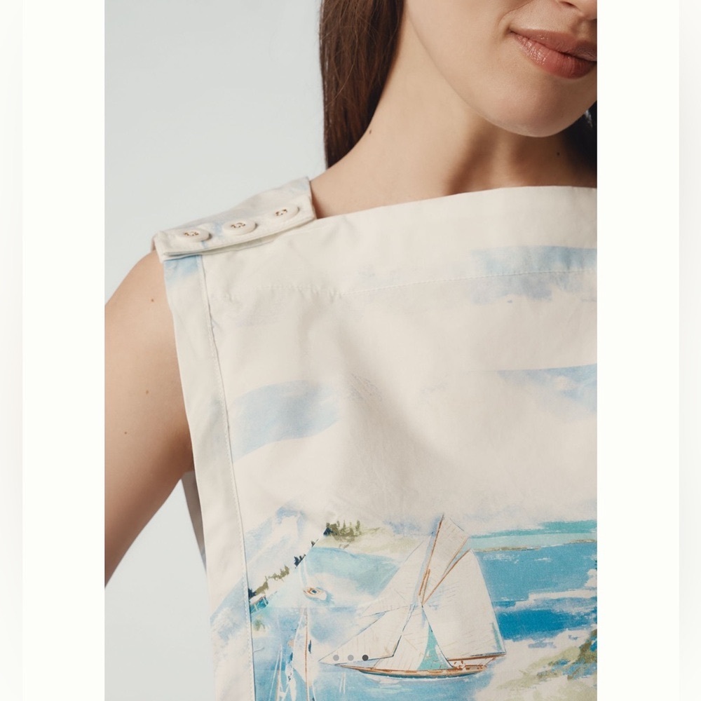 ⚓️Anthropologie Maeve Sleeveless Button-Shoulder Sailor Blouse NWT L/XL White